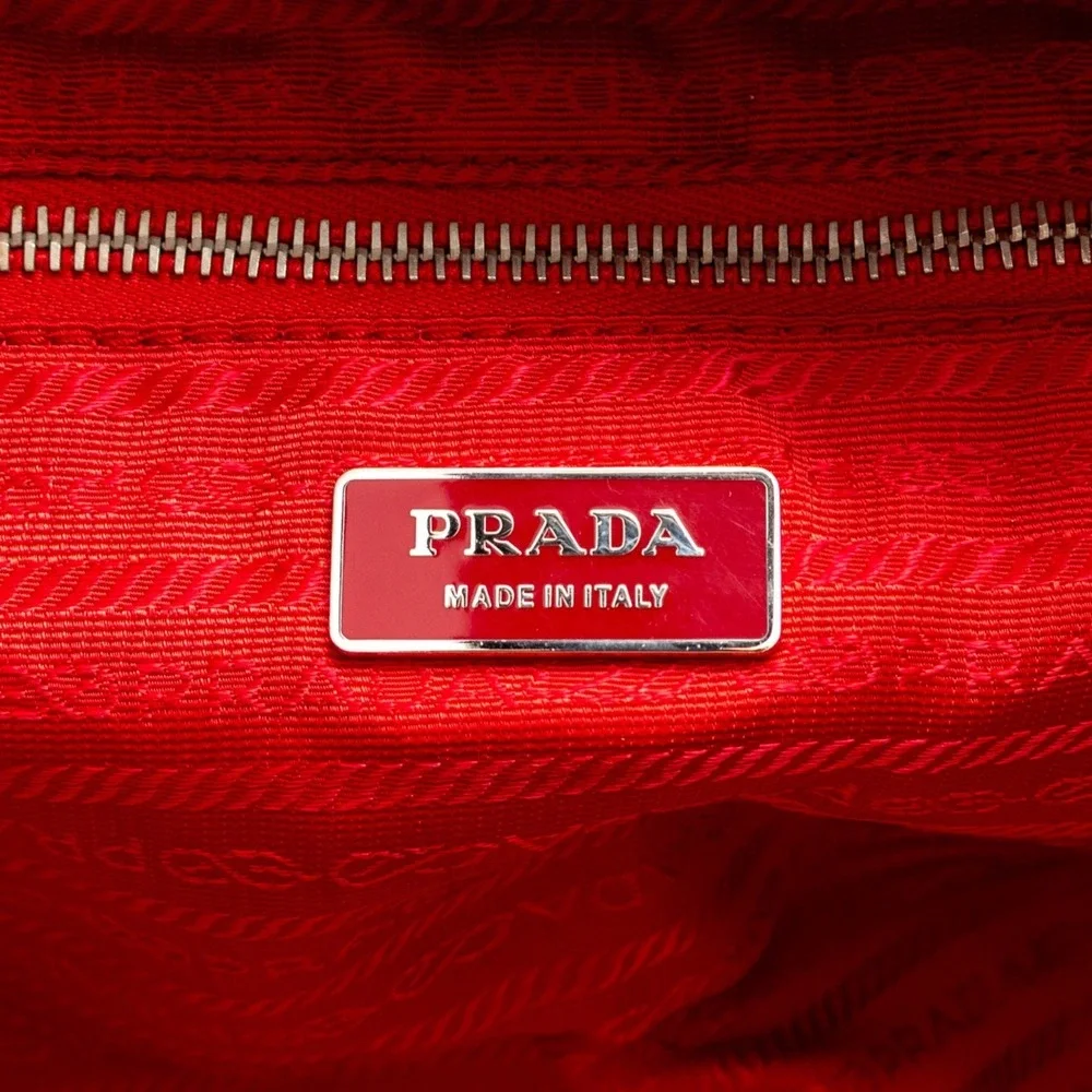 Rare Prada Misto Lino Handle Naturale Canvas Mini Shoulder Bag Red Pink Tote - Picture 10 of 16